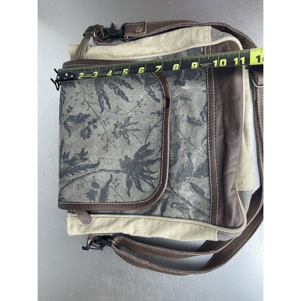 New! Myra Bag Purse Crossbody Bag Canvas and Leather Trees Leaves Print - Picture 5 of 6